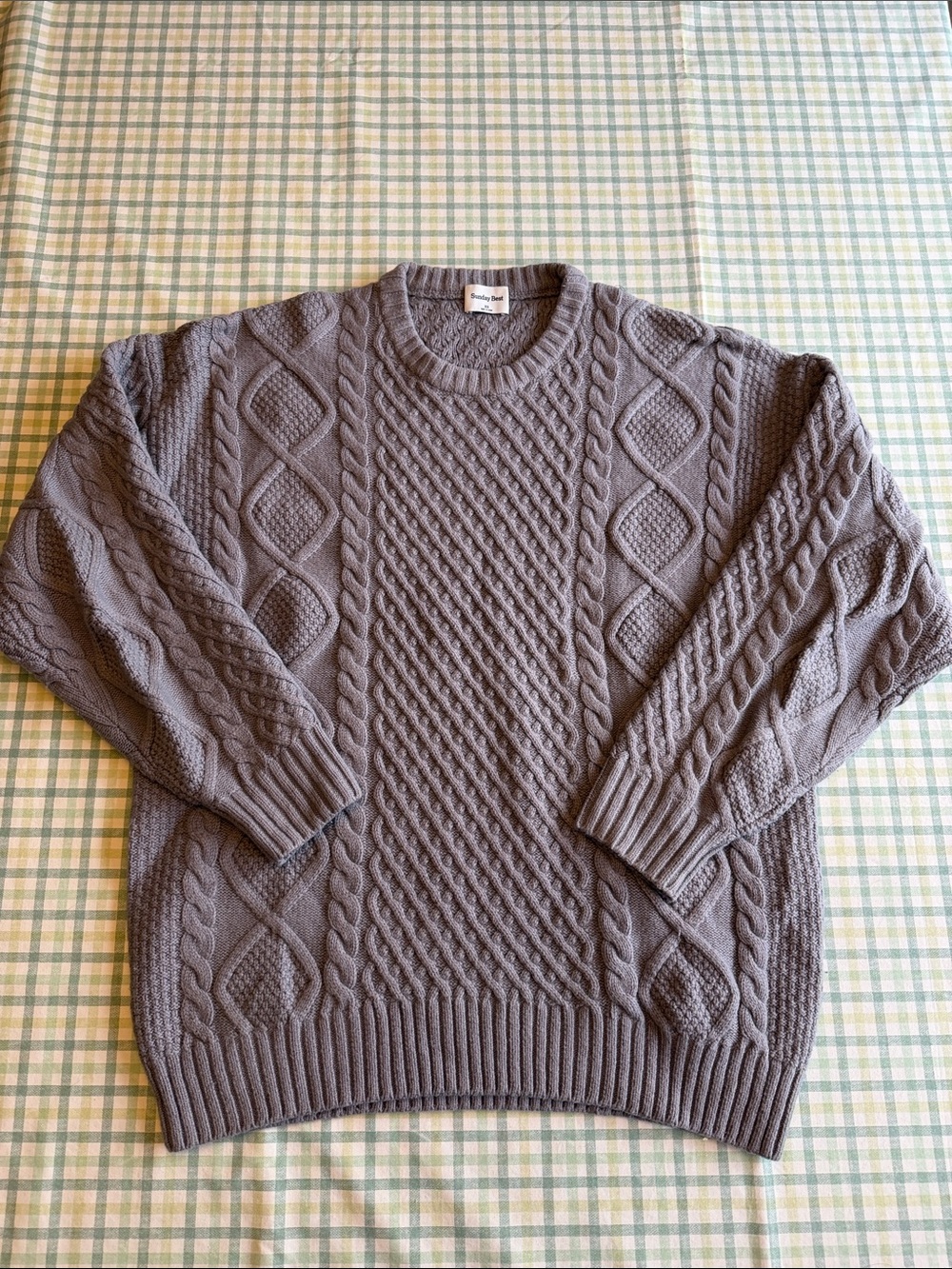 Sunday Best Gray Cable-Knit Crewneck Sweater